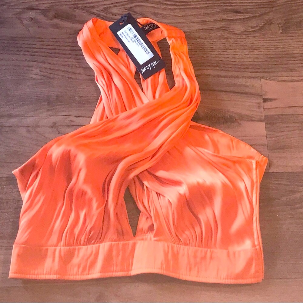 Orange Creamsicle NASTY GAL size extra small HALTER TOP Criss Cross